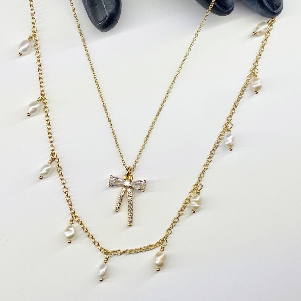 NEW FP x Luna Norte Fresh Water Pearl & bow Necklace Set